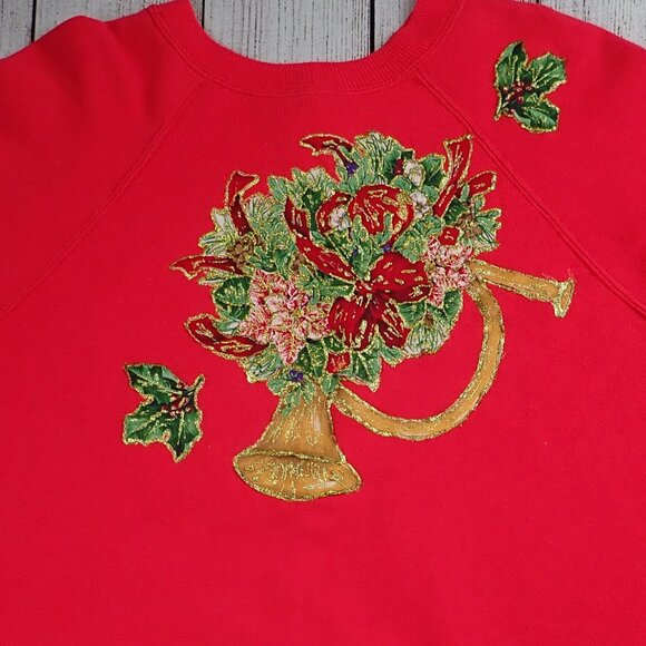 Vintage Hanes Her Way Christmas Floral Crewneck Red Sweatshirt, Women's M - Picture 2 of 8